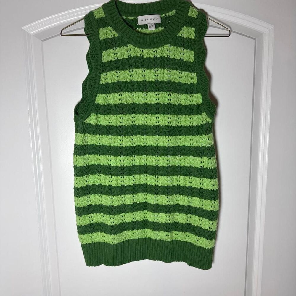 Free Assembly Green Striped Crochet Knit Sweater Vest Size M